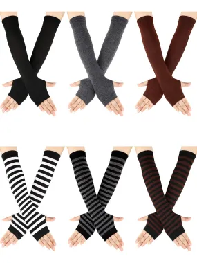 6 Pairs Women Long Fingerless Gloves Arm Warmers Knit Thumbhole Stretchy Gloves
