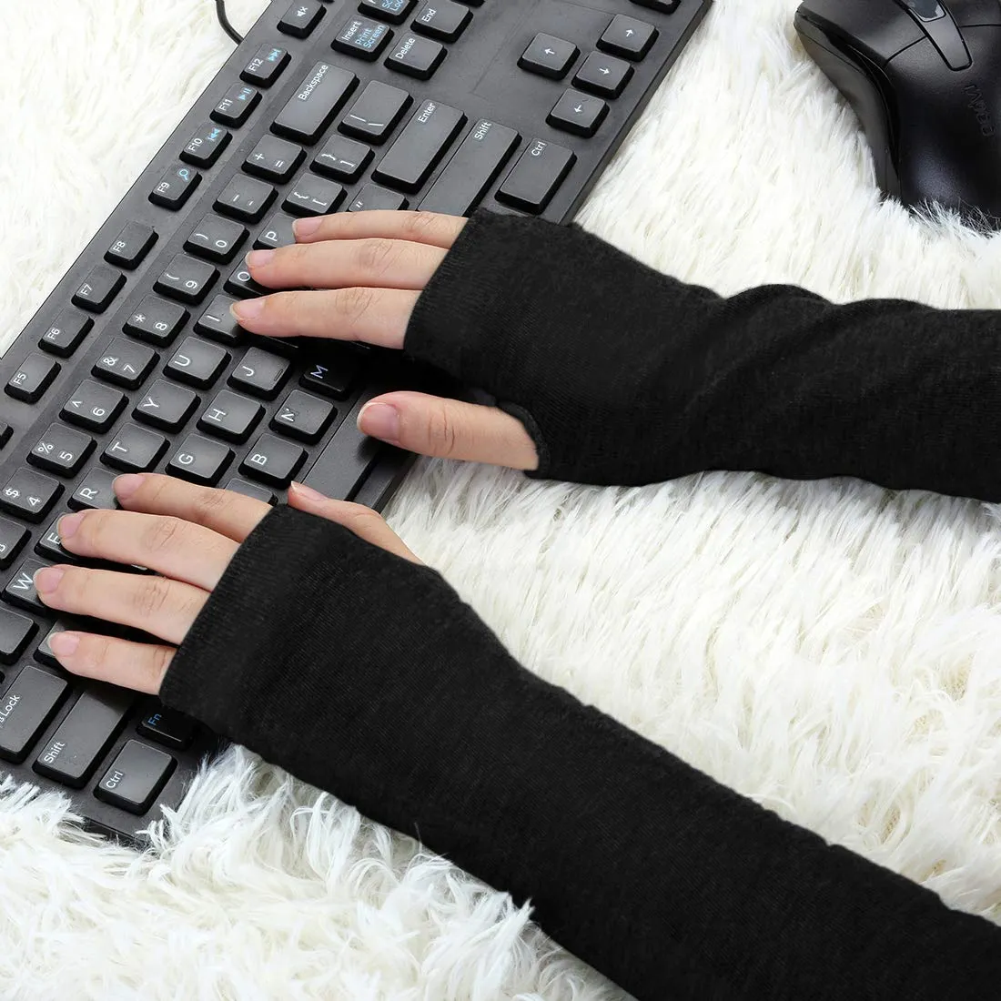 Allegra K Unisex Classic Fashion Stretch Fingerless Arm Warmmer Oversleeve One Size Black