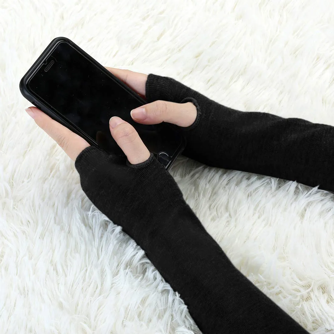 Allegra K Unisex Classic Fashion Stretch Fingerless Arm Warmmer Oversleeve One Size Black
