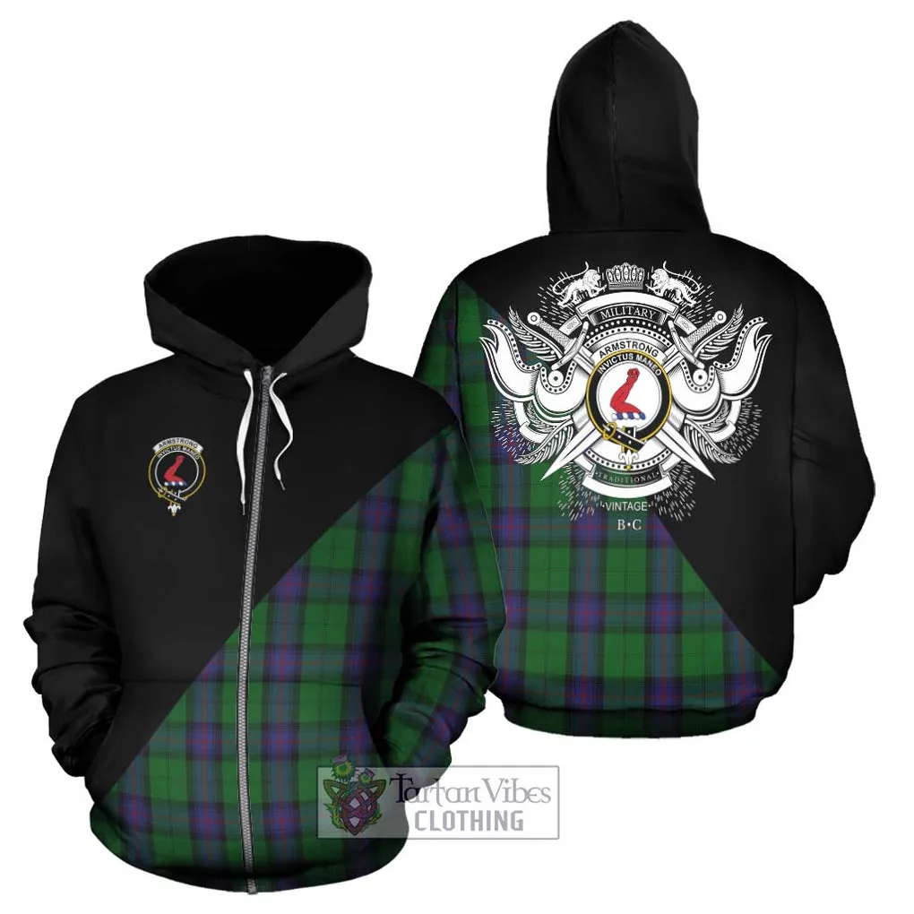 Armstrong Tartan Hoodie with Family Crest and Military Logo Style
