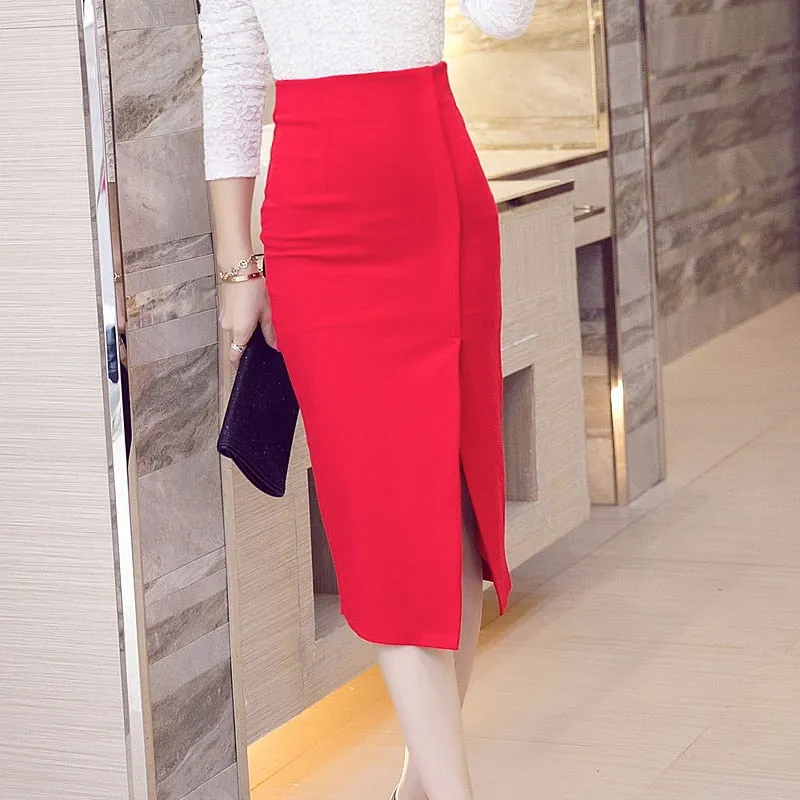 High Waist Pencil Skirt Women Fashion  Midi Skirt