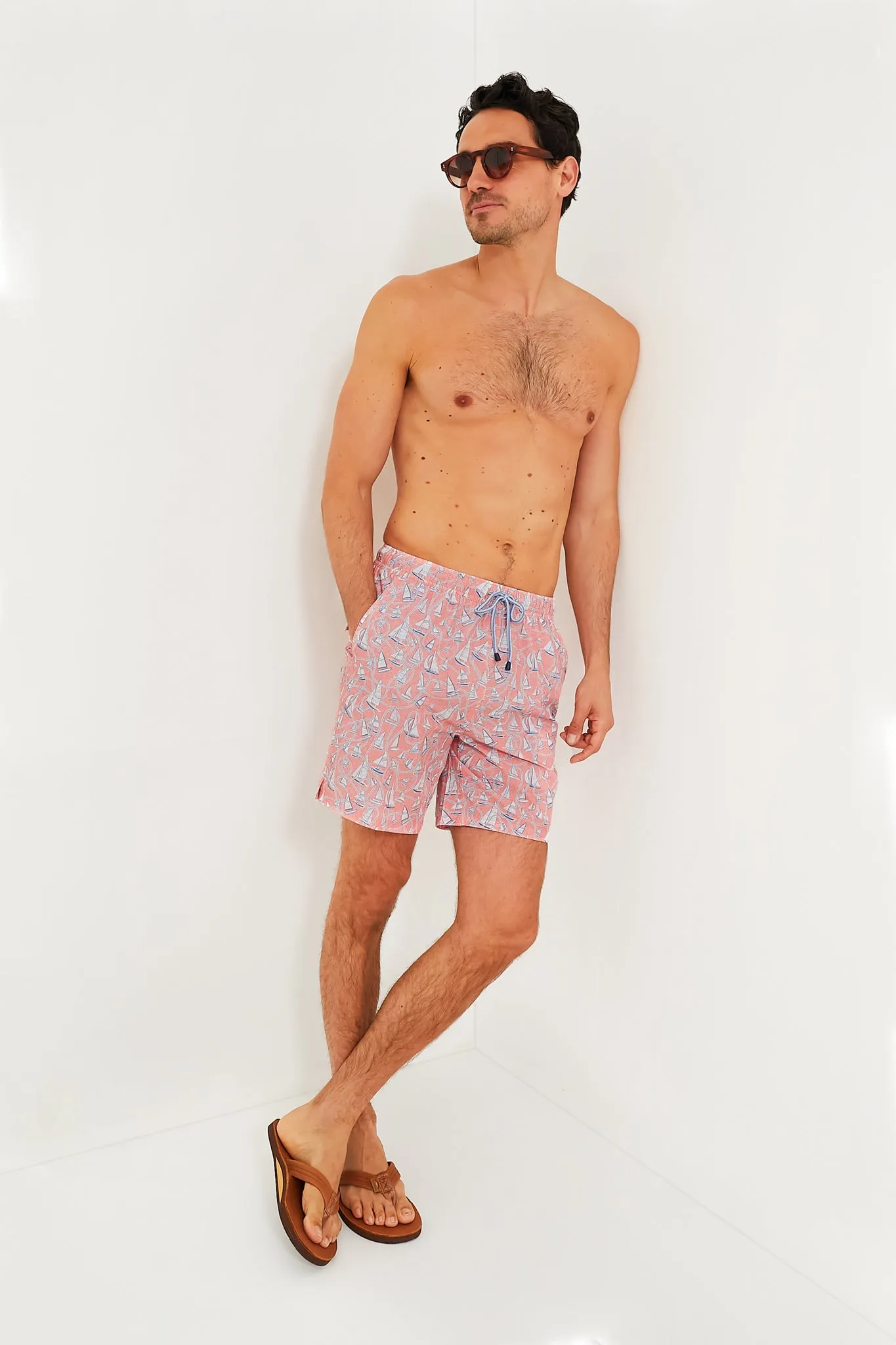 Peach Bloom Ropes and Boats Swim Trunks