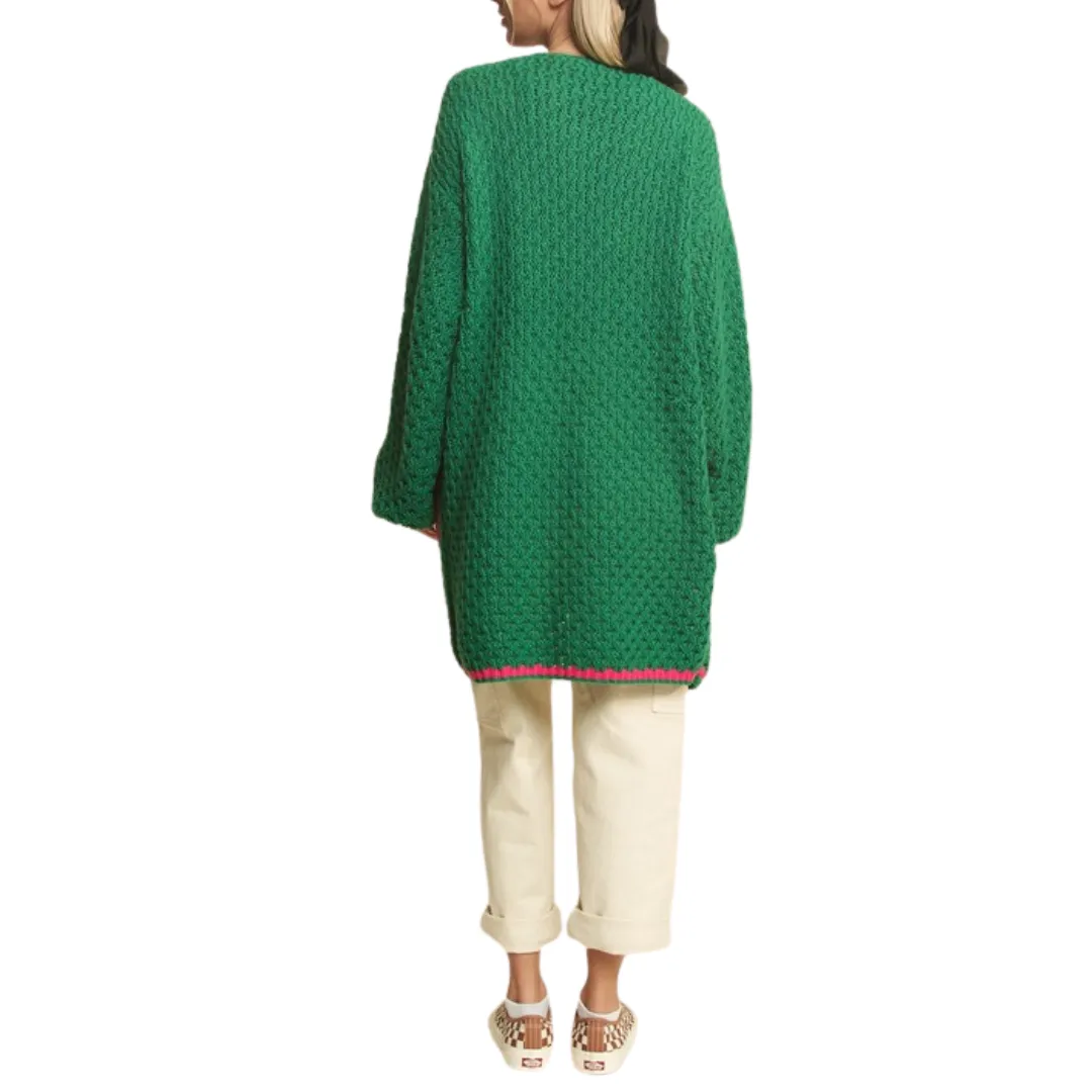 Two-Tone Floral Square Crochet Open Knit Cardigan – Effortless Boho Elegance
