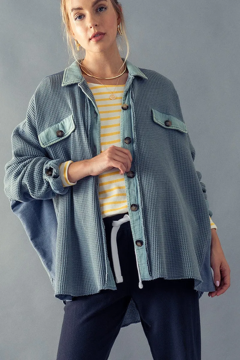 Washed Lightweight Waffle Button Down