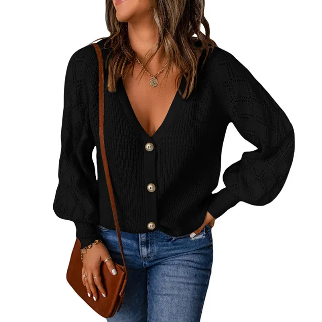 Womens Button Down Open Knit Sweater