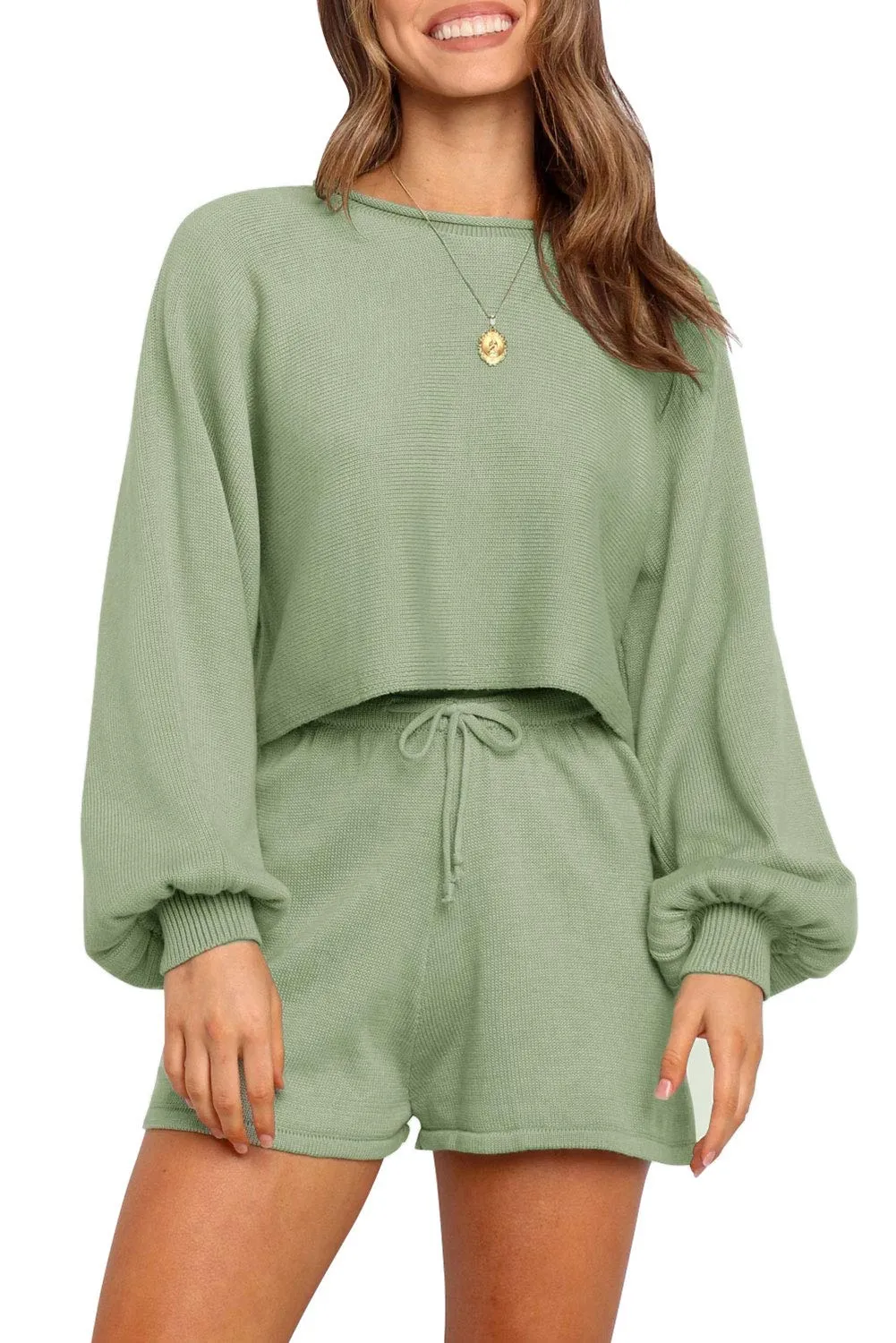 ZESICA Long Sleeve Knit Pullover Sweater Shorts Set