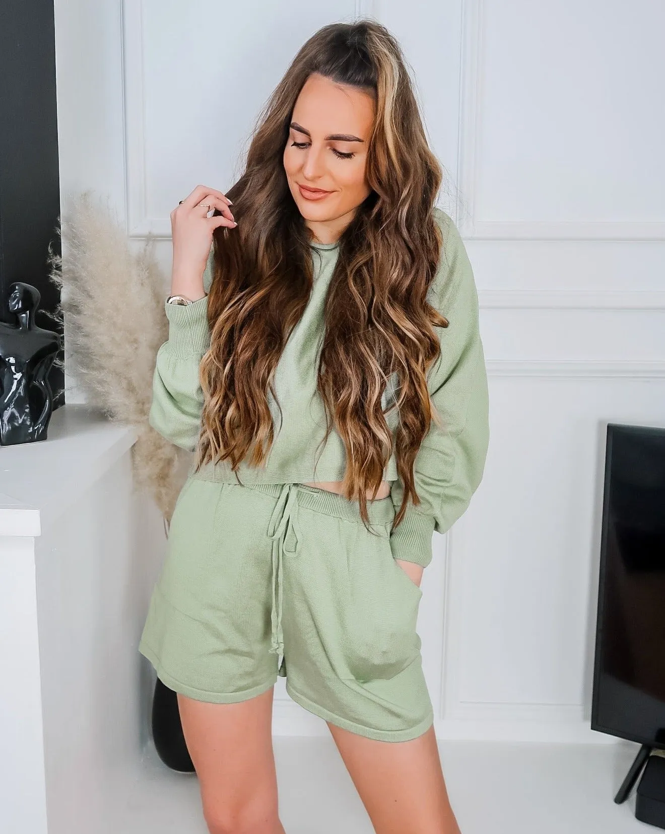 ZESICA Long Sleeve Knit Pullover Sweater Shorts Set