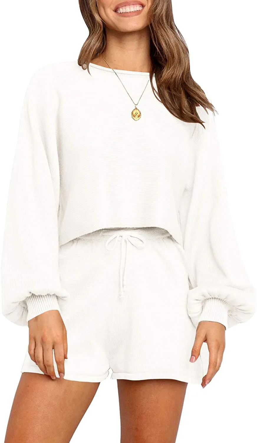 ZESICA Long Sleeve Knit Pullover Sweater Shorts Set