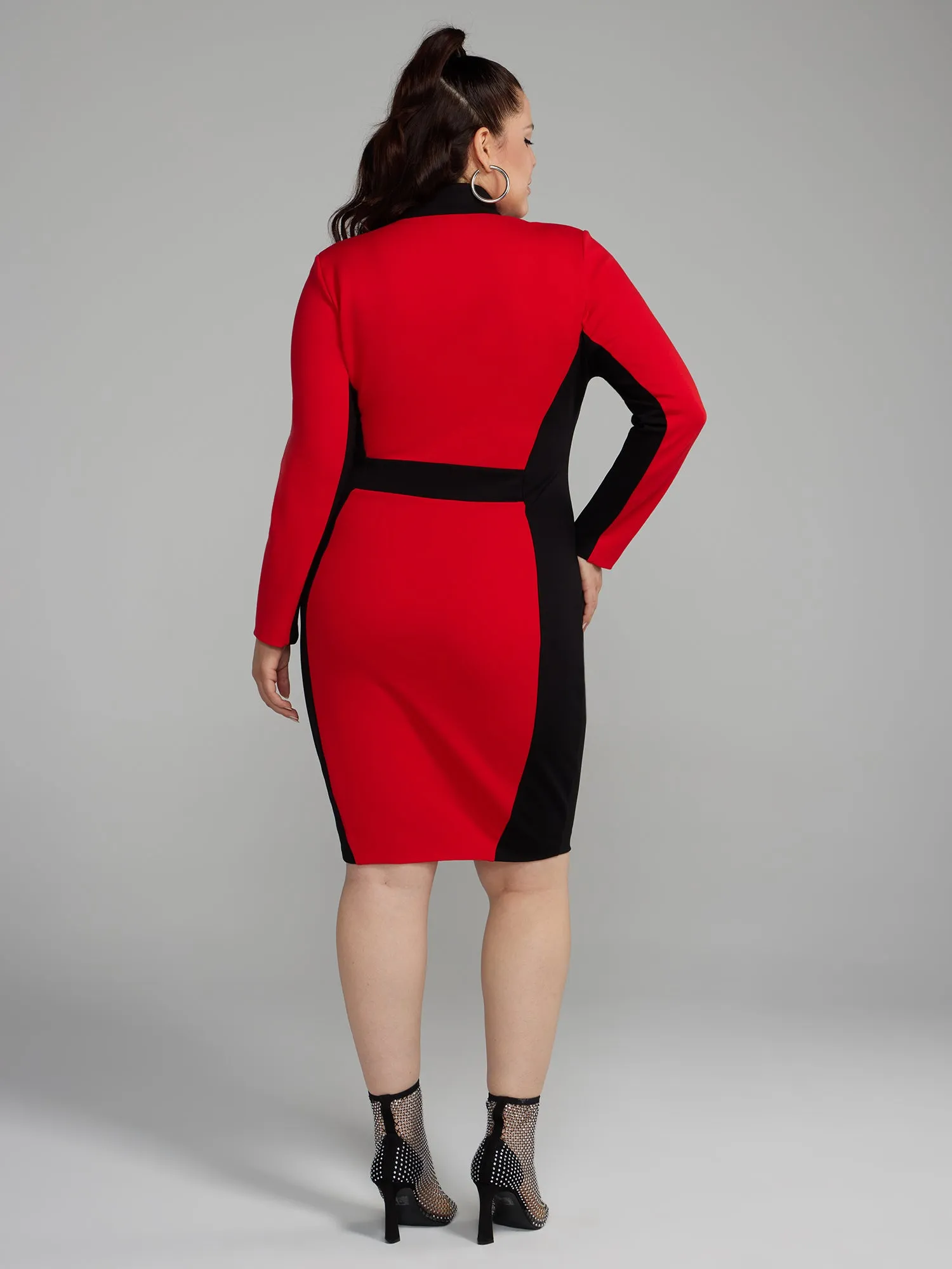 Zipper Front Colorblock Ponte Knit Dress