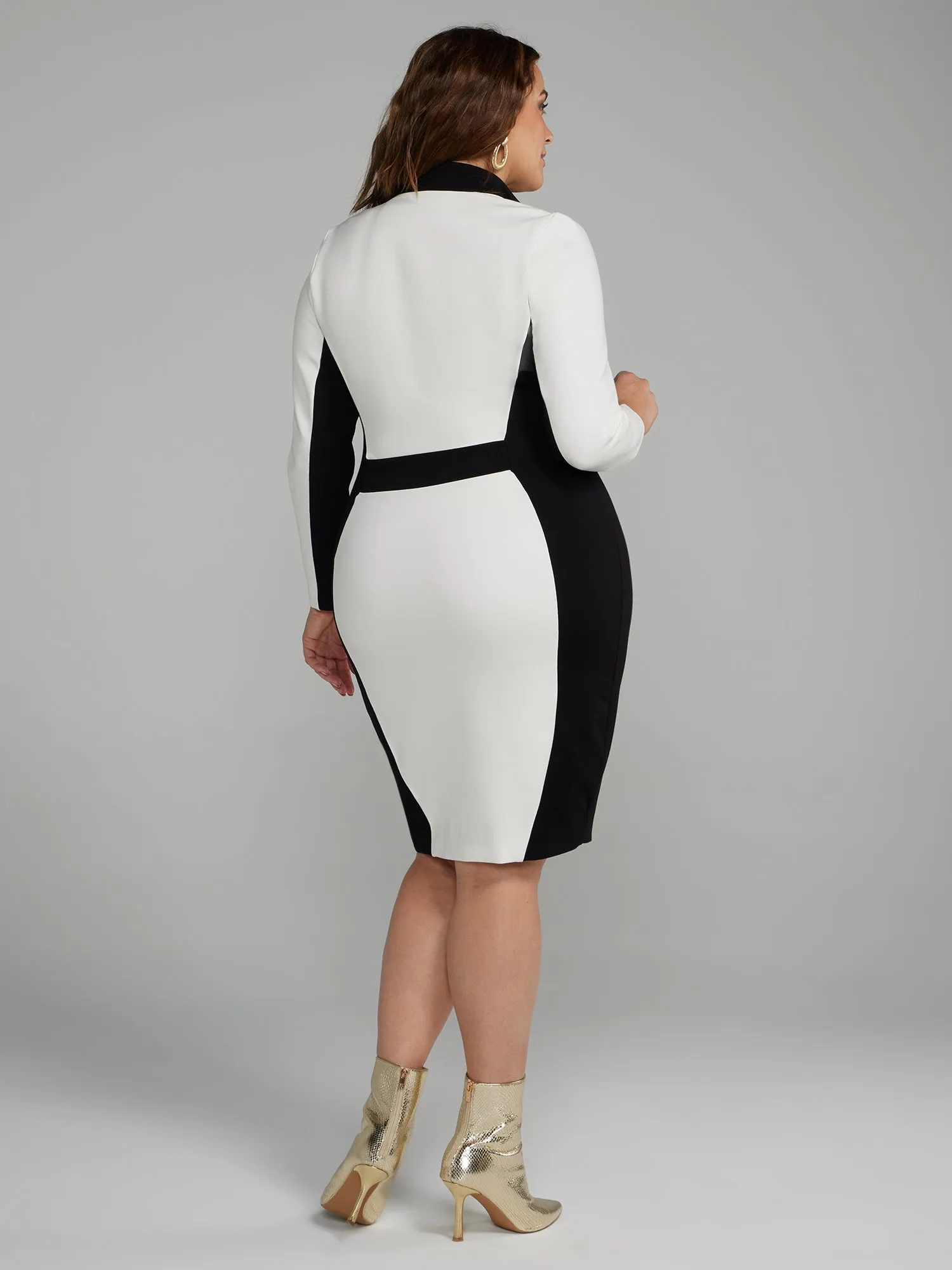 Zipper Front Colorblock Ponte Knit Dress