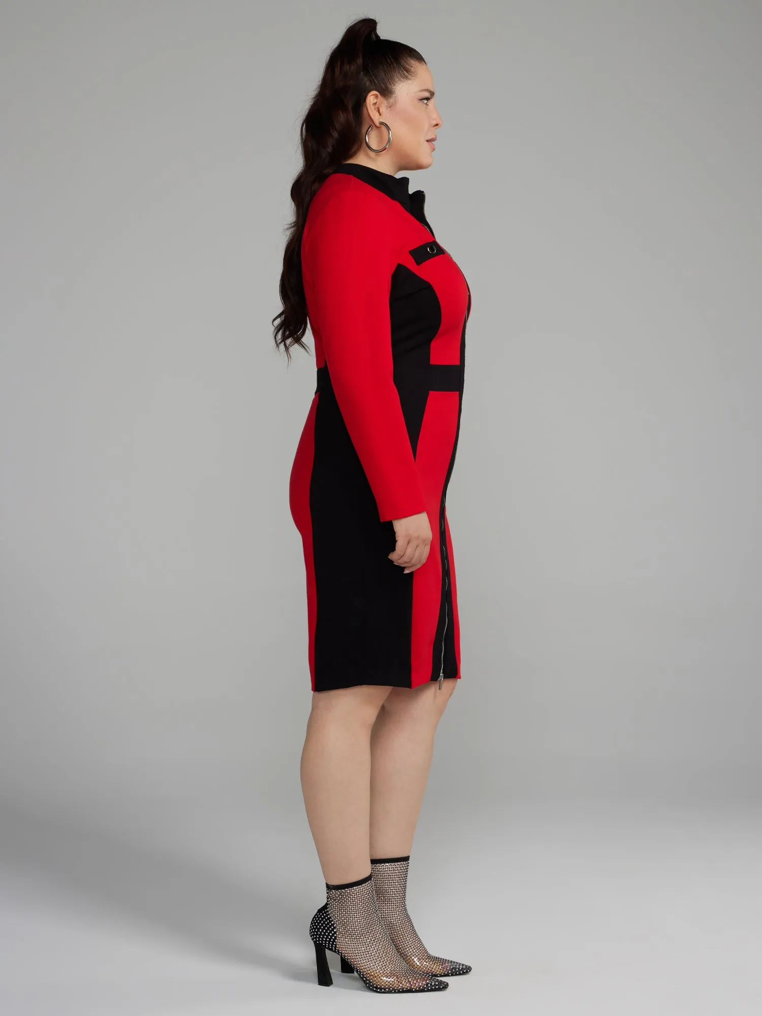 Zipper Front Colorblock Ponte Knit Dress